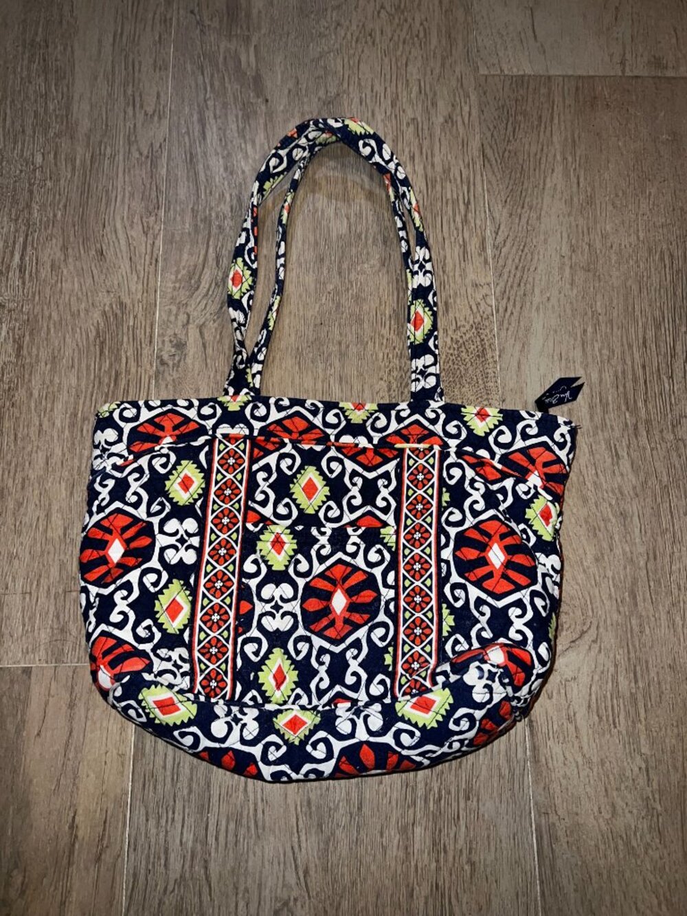 Vera Bradley Quilted Tote Bag Navy Red Green Geometric Floral Shoulder Bag